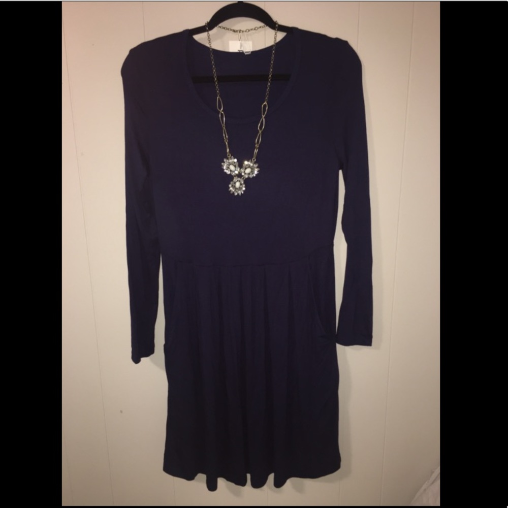 Navy Blue Swing Dress w/ Pockets